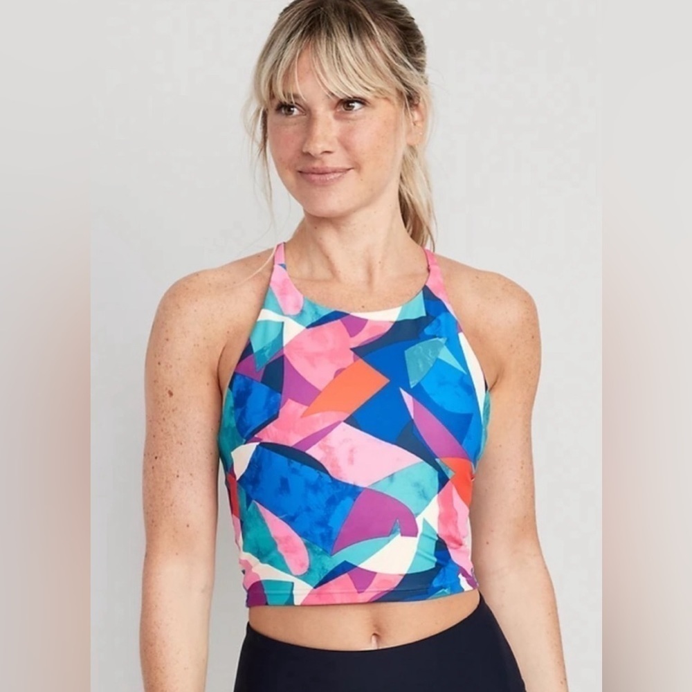 NWOT! Pink Geometric Light Support PowerSoft Longline Sports Bra - Small 🪜